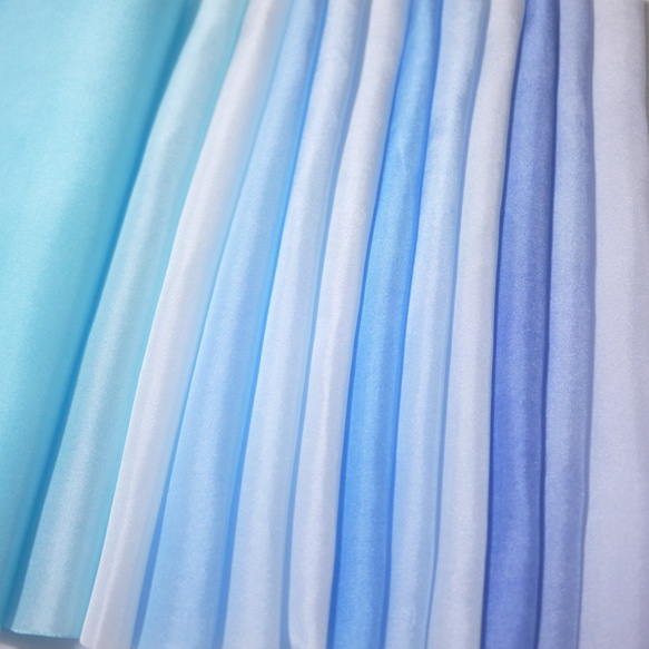(O-01) 純絲身襯（和服襯） 手染身襯 12 件套 藍色漸變 Tsumamizaiku 布 第2張的照片