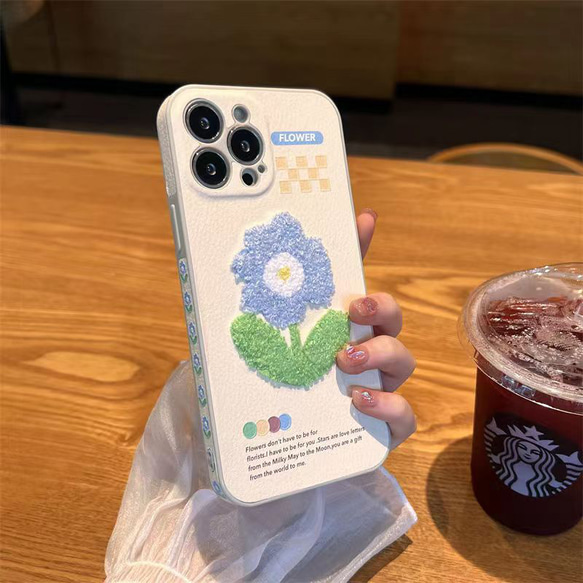 刺繍の花iphone14携帯ケースiPhone 12 promax落下防止カバー13シリコン11女性用高級xs/x 1枚目の画像