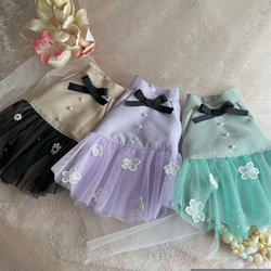 【犬ドレス】可愛い小花付き　ラベンダー❤️チュールスカート　パール飾り❤️おしゃれお出かけドレス　SML &ダックス 16枚目の画像