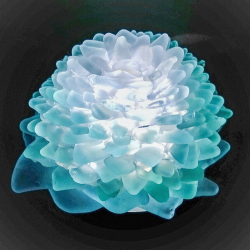 オーダー】シーグラスのお花のランプシェード ブルー