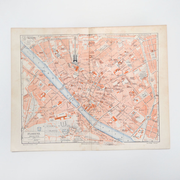 イタリア フィレンツェ アンティークマップ 古地図 ヴィンテージペーパー 図版 マイヤー百科事典 1957-32 1枚目の画像