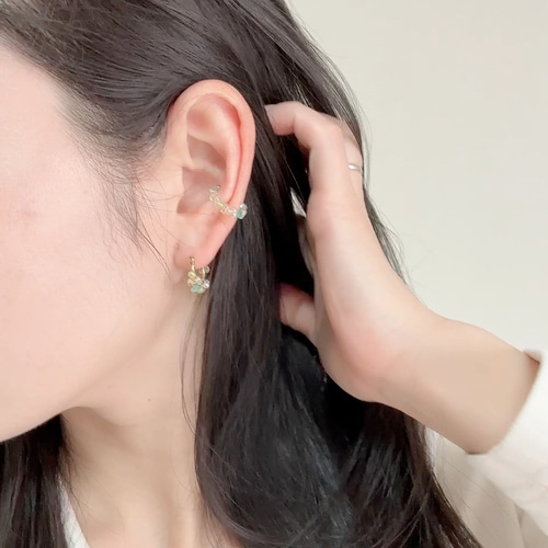 春色天然石 フープピアス/イヤリング G1 ゴールド ビーズ 14kgf