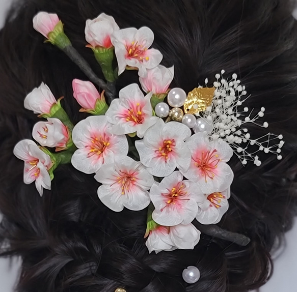 桜　つまみ細工　髪飾り　プリザーブドフラワー　かすみ草　成人式　卒業式　結婚式 2枚目の画像