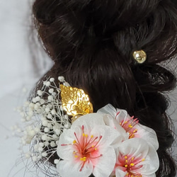 桜　つまみ細工　髪飾り　プリザーブドフラワー　かすみ草　成人式　卒業式　結婚式 3枚目の画像
