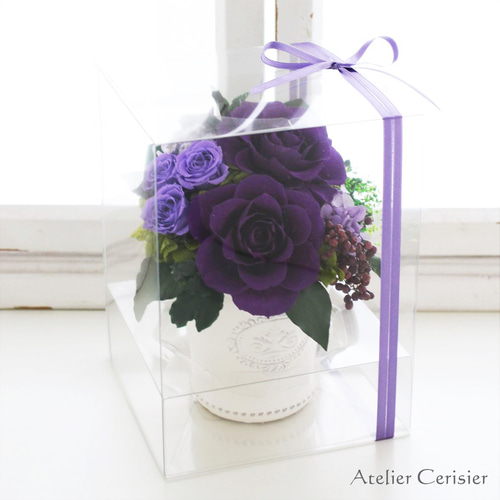 プリザーブドフラワー＜グレース Mサイズ＞パープル ローズ 【お祝い