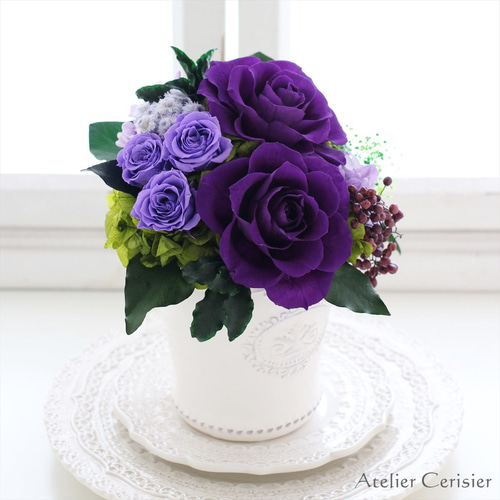 プリザーブドフラワー＜グレース Mサイズ＞パープル ローズ 【お祝い