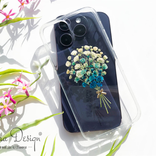 かすみ草・.｡*・:スマホケース・.｡*・: 押し花 ケース スマホ