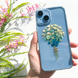 かすみ草･.｡*･:スマホケース･.｡*･:　押し花　ケース　スマホショルダー チェーンケース 全機種対応 1枚目の画像