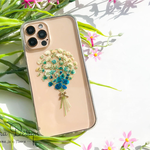 かすみ草・.｡*・:スマホケース・.｡*・: 押し花 ケース スマホ