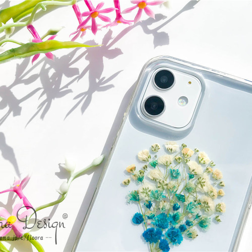 かすみ草・.｡*・:スマホケース・.｡*・: 押し花 ケース スマホ