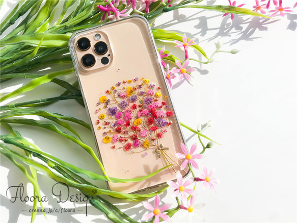 かすみ草･.｡*･:スマホケース･.｡*･:　押し花　ケース　スマホショルダー チェーンケース 全機種対応 5枚目の画像