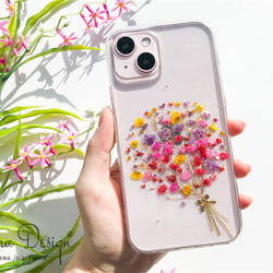 かすみ草･.｡*･:スマホケース･.｡*･:　押し花　ケース　スマホショルダー チェーンケース 全機種対応 1枚目の画像