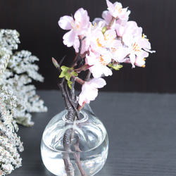 【現品特別価格・水替え不要】ネコさんガラスの桜フラワーボトル＊アーティフィシャルフラワー＊固まるハーバリウム 9枚目の画像