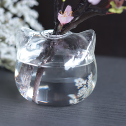 【現品特別価格・水替え不要】ネコさんガラスの桜フラワーボトル＊アーティフィシャルフラワー＊固まるハーバリウム 10枚目の画像