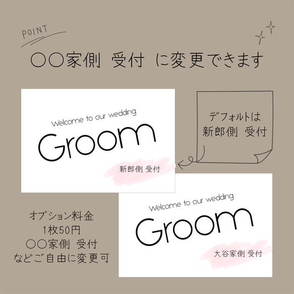 【2枚300円】受付サイン はがきサイズ 結婚式 / ウエディング / 受付 / ウエルカムスペース / 新郎新婦 4枚目の画像