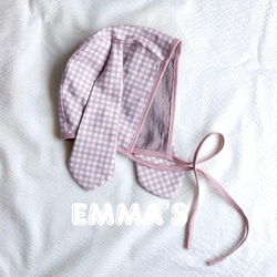 ウサ耳ボンネット　《ベビーボンネット　赤ちゃん帽子　出産祝い》　#エマーズ 1枚目の画像