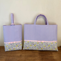 さとこ様オーダー品》花柄×ネイビー♡リボン バッグセット【入園・入学