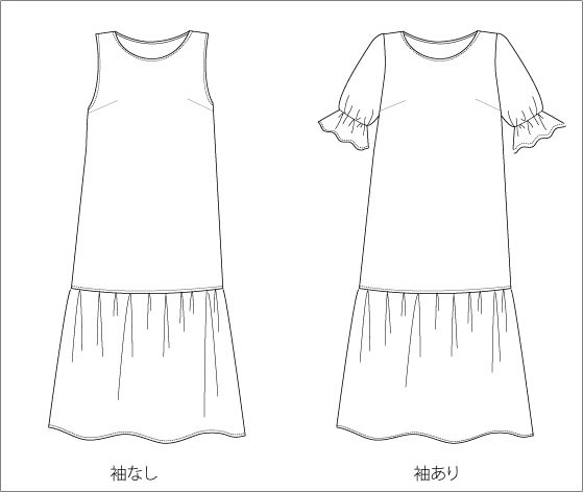 【張り合せなし型紙】 ティアードワンピース　S~5L 3枚目の画像