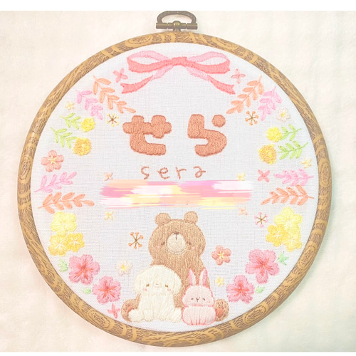 手刺繍で織り成す、ふっくら可愛い命名書 ꕤ 刺繍 お誕生日 七五三 百