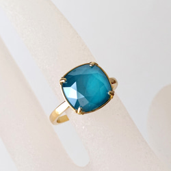 僅剩少量 - 天藍色 | 門丸方形切割高品質水晶戒指 | 夏日海天色調 第1張的照片