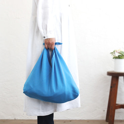 alinのあづま袋 M 50cm かごバッグに リネンあずま袋 マチ付き  （ブルー）. 1枚目の画像