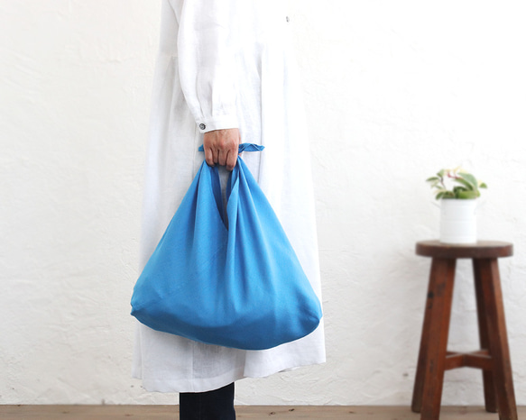 alinのあづま袋 M 50cm かごバッグに リネンあずま袋 マチ付き  （ブルー）. 1枚目の画像
