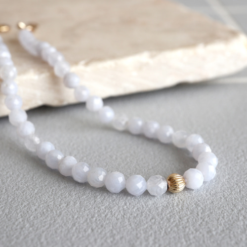 14kgf アゲートのブレスレット◝✩ 14kgf ブルーレースアゲート ラウンドカット ブレスレット *天然石