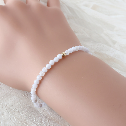 14kgf アゲートのブレスレット◝✩ 14kgf ブルーレースアゲート ラウンドカット ブレスレット *天然石