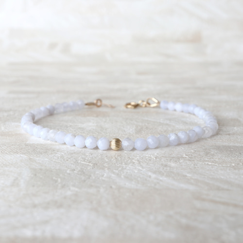 14kgf アゲートのブレスレット◝✩ 14kgf ブルーレースアゲート ラウンドカット ブレスレット *天然石