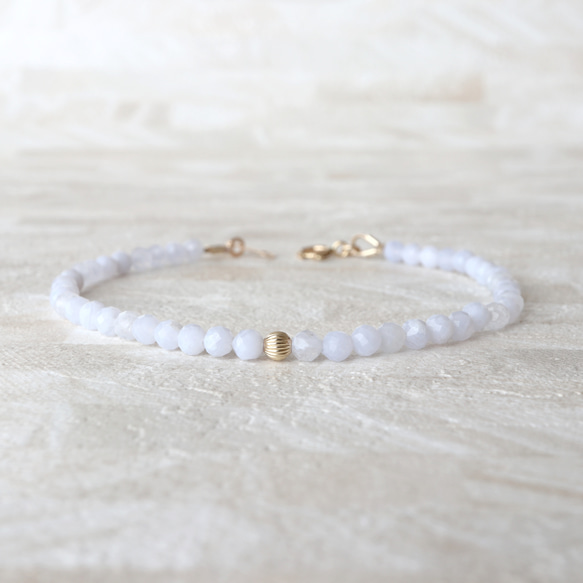 14kgf アゲートのブレスレット◝✩ 14kgf ブルーレースアゲート ラウンドカット ブレスレット *天然石