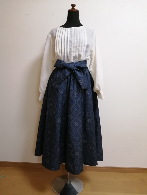 着物リメイク　ブラウス、ギャザースカート　紬 3枚目の画像