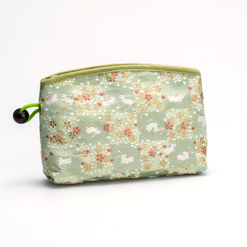 日本製】 京都西陣織 ポーチ /makeup-bag 和柄ポーチ GREEN/市松