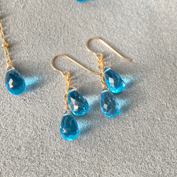 高品質【スイスブルートパーズ】ブリオレットカット2粒ピアス/14kgf