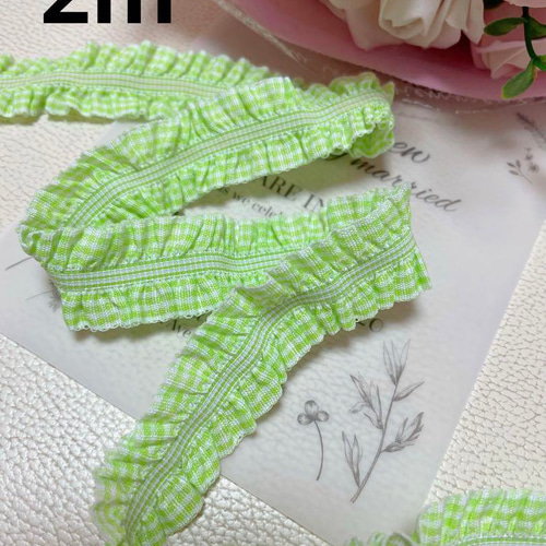 B255 緑白色チェック柄フリルレース 手芸用品 レース ʚmummyɞ 通販