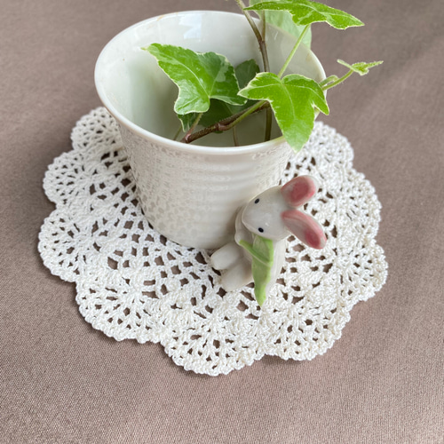 手編み インテリアマット アイボリー クロシェレース＊ドイリー