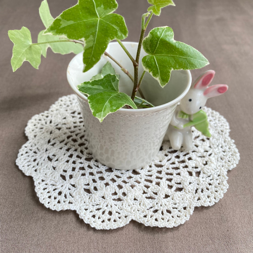 手編み インテリアマット アイボリー クロシェレース＊ドイリー