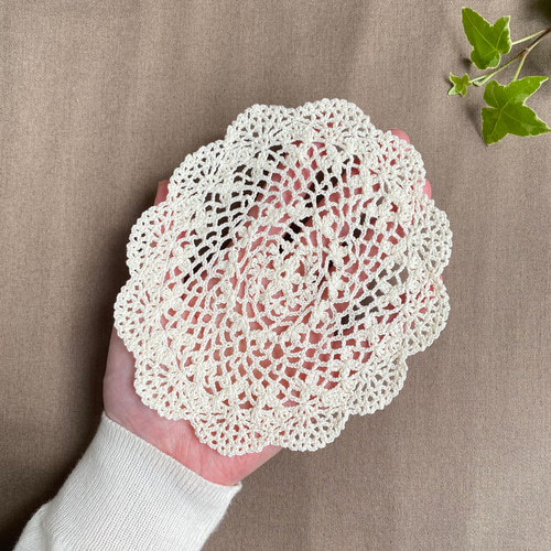 手編み インテリアマット アイボリー クロシェレース＊ドイリー