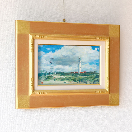 野島崎灯台】油絵原画 M3サイズ 一点物 イーゼル付 豪華 野島崎灯台】油絵原画 M3サイズ 一点物 イーゼル付 豪華