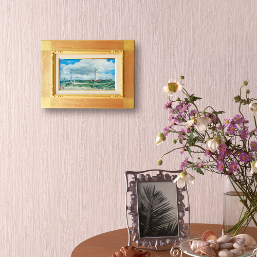 絵画　油絵　風景画　千葉　野島崎灯台　ミニ美 野島崎灯台】油絵原画 M3サイズ 一点物 イーゼル付 豪華