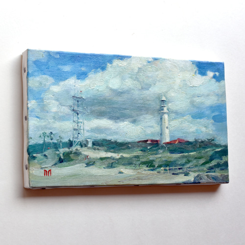 野島崎灯台】油絵原画 M3サイズ 一点物 イーゼル付 豪華