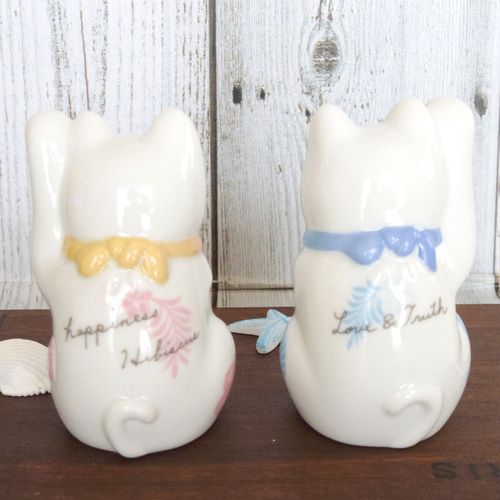 sale】ハワイアンの招き猫（ペア）磁器 ☆ポーセラーツ ☆ ホヌ