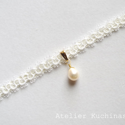 [訂製] 梭織蕾絲緞帶項圈&lt;水滴珍珠&gt; 第4張的照片