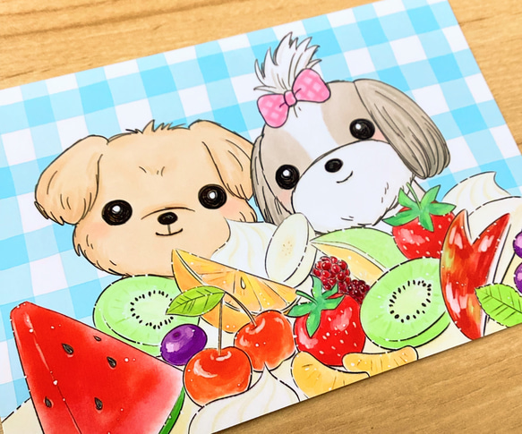 ワンコ似顔絵イラストポストカード 同柄10枚セット【オーダーメイド 