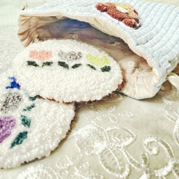 [毛糸/韓国キルト/洗濯可]くまの巾着ポーチ´•ᴥ•` 4枚目の画像
