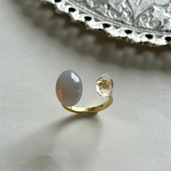 Fork ring-Gray×Herkimer diamond （フォークリング- ハーキマー） 4枚目の画像