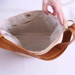 2wayかごバッグ　レザーショルダー　ナチュラル 6枚目の画像