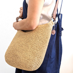 2wayかごバッグ　レザーショルダー　ナチュラル 1枚目の画像