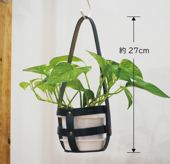 カラーヌメ革 レザープランターカバー 4号サイズ ハンギング 吊り下げ式 鉢カバー 観葉植物 花 多肉　30303 3枚目の画像