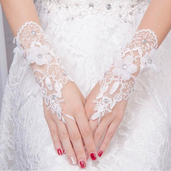 ブライダルアクセサリー グローブ 手袋 結婚式 フィンガーレス レース フラワー 2枚目の画像
