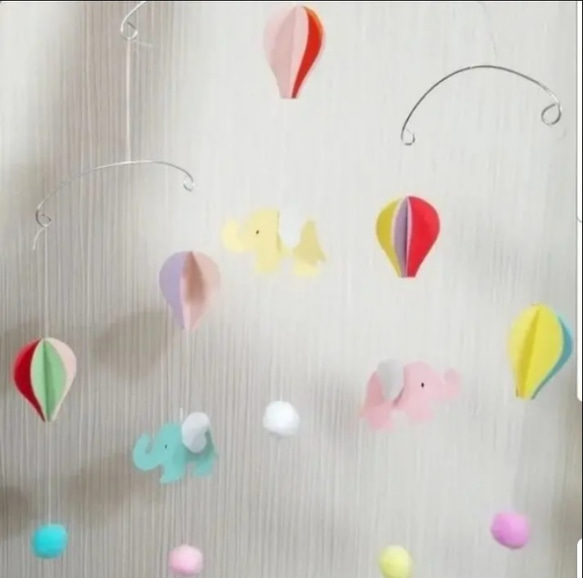 モビール ぞう 気球 モビール メリー ベビー インテリア 壁飾り 赤ちゃん おもちゃ 遊具 揺れる 吊るす  飾り 像 5枚目の画像